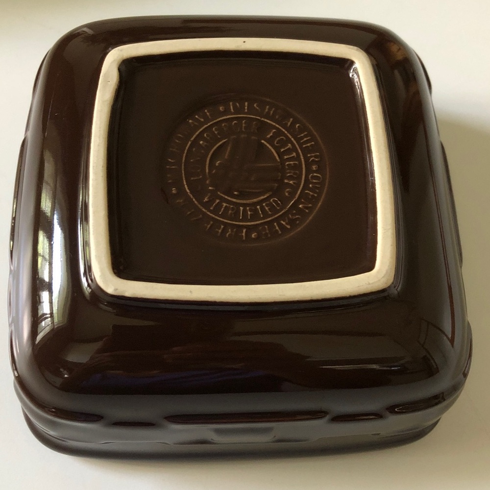 Set 2 Longaberger Pottery square bowls classic Woven Traditions chocolate brown - Picture 2 of 6
